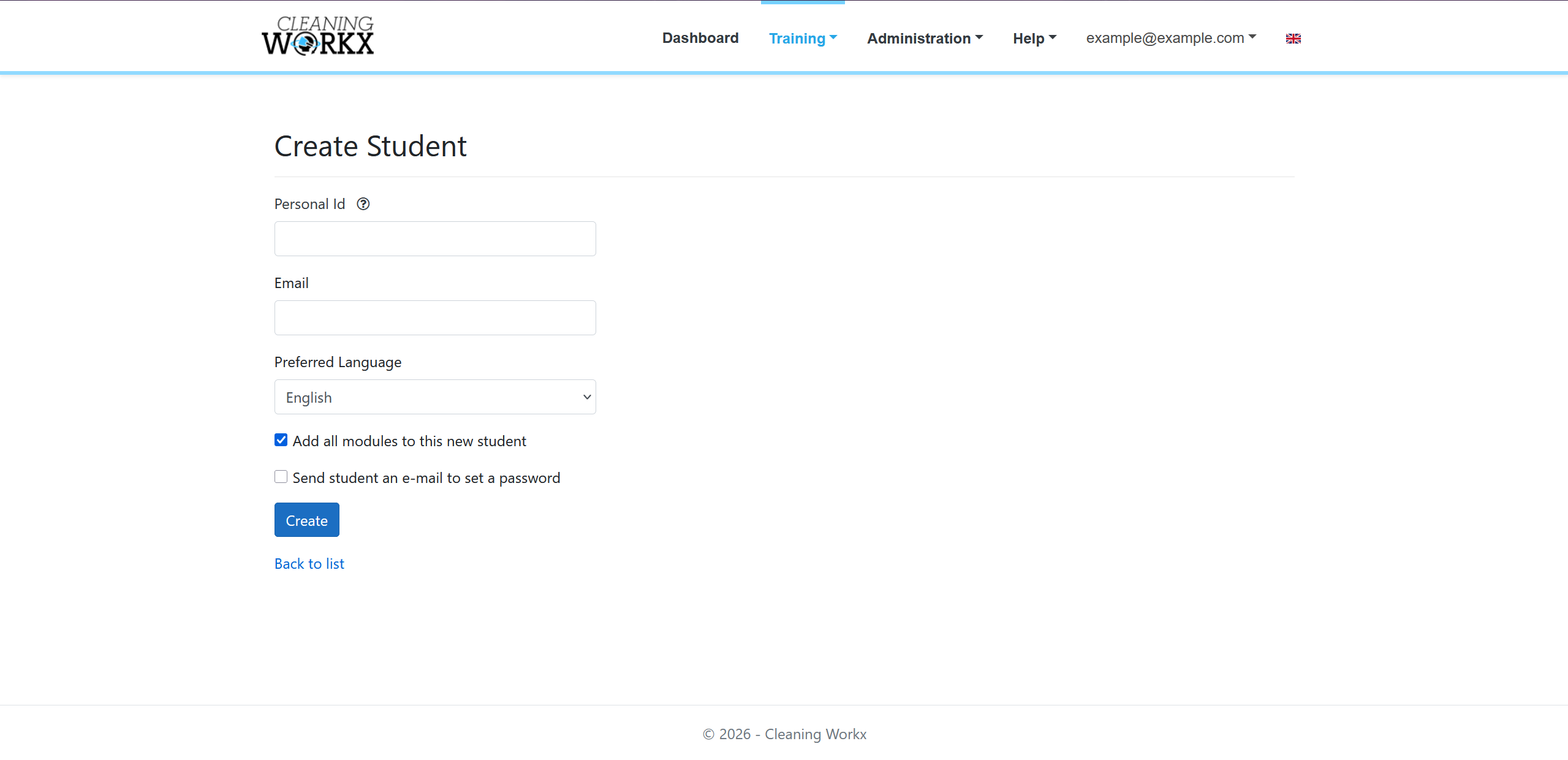 New student form