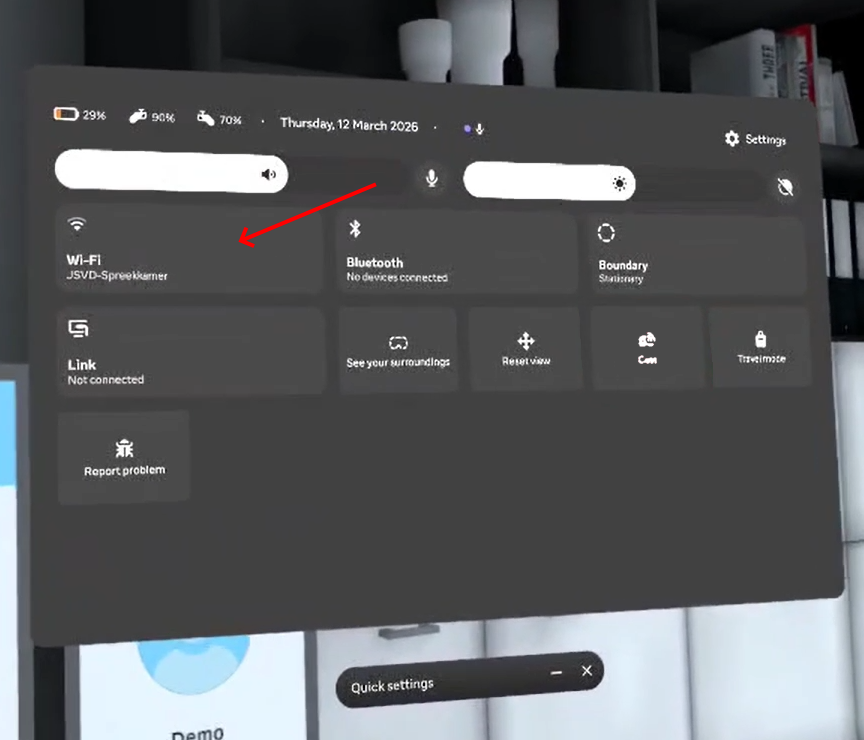 Wi-Fi settings in headset